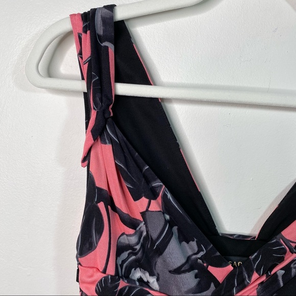 VERSACE Pink and Black Floral Sleeveless V-Neck Cocktail Dress - Size 8 - Picture 13 of 15